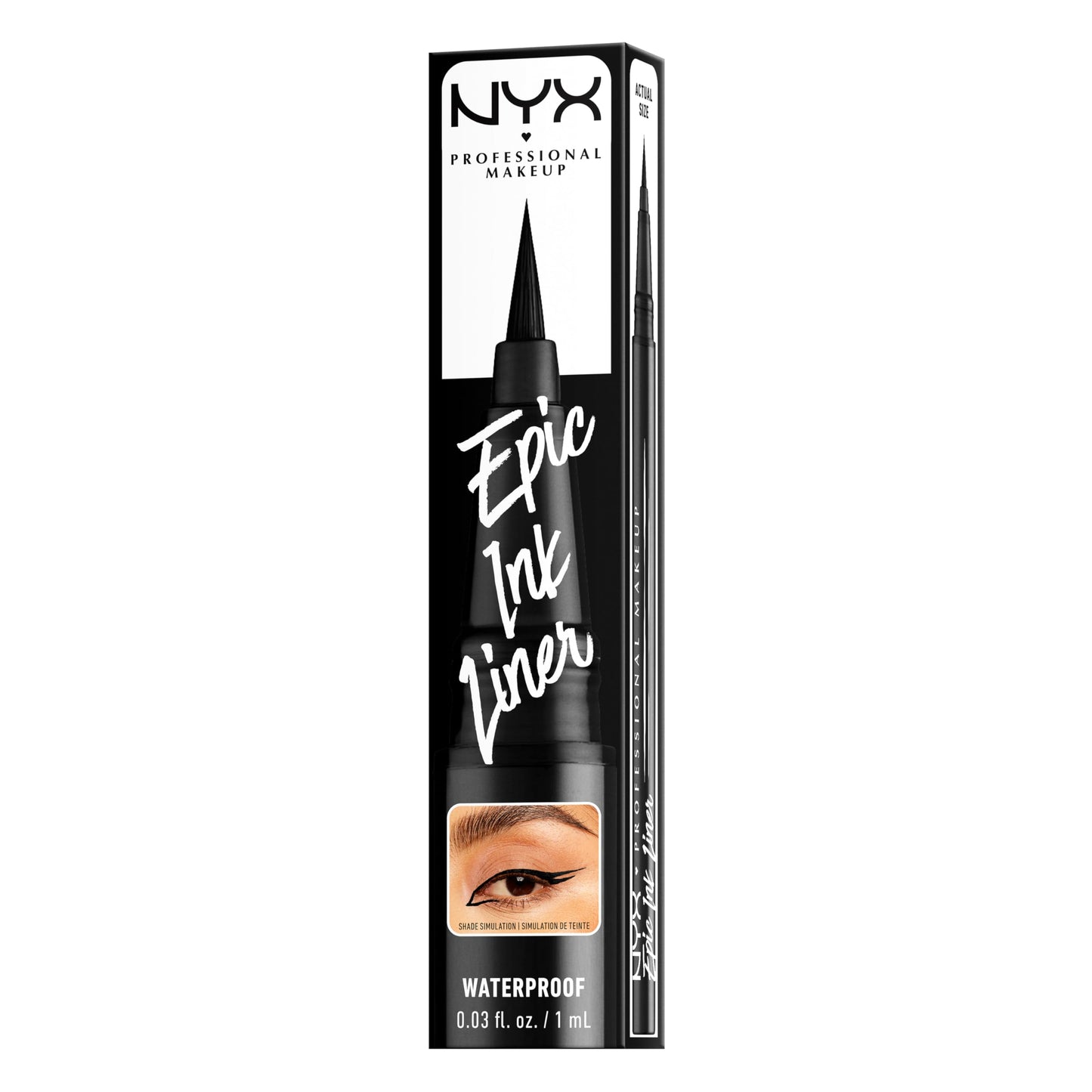 NYX Professional Makeup Eye Liner, Epic Ink Liner, Waterproof Liquid Eyeliner Pen, 1 Stroke Intense Pigment, Flexible Bursh for Thin or Thick Lines, Shade Black