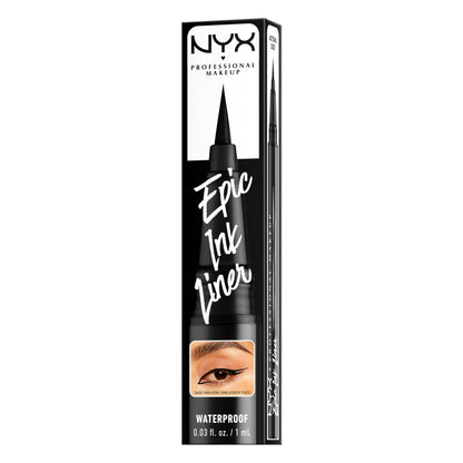 NYX Professional Makeup Eye Liner, Epic Ink Liner, Waterproof Liquid Eyeliner Pen, 1 Stroke Intense Pigment, Flexible Bursh for Thin or Thick Lines, Shade Black