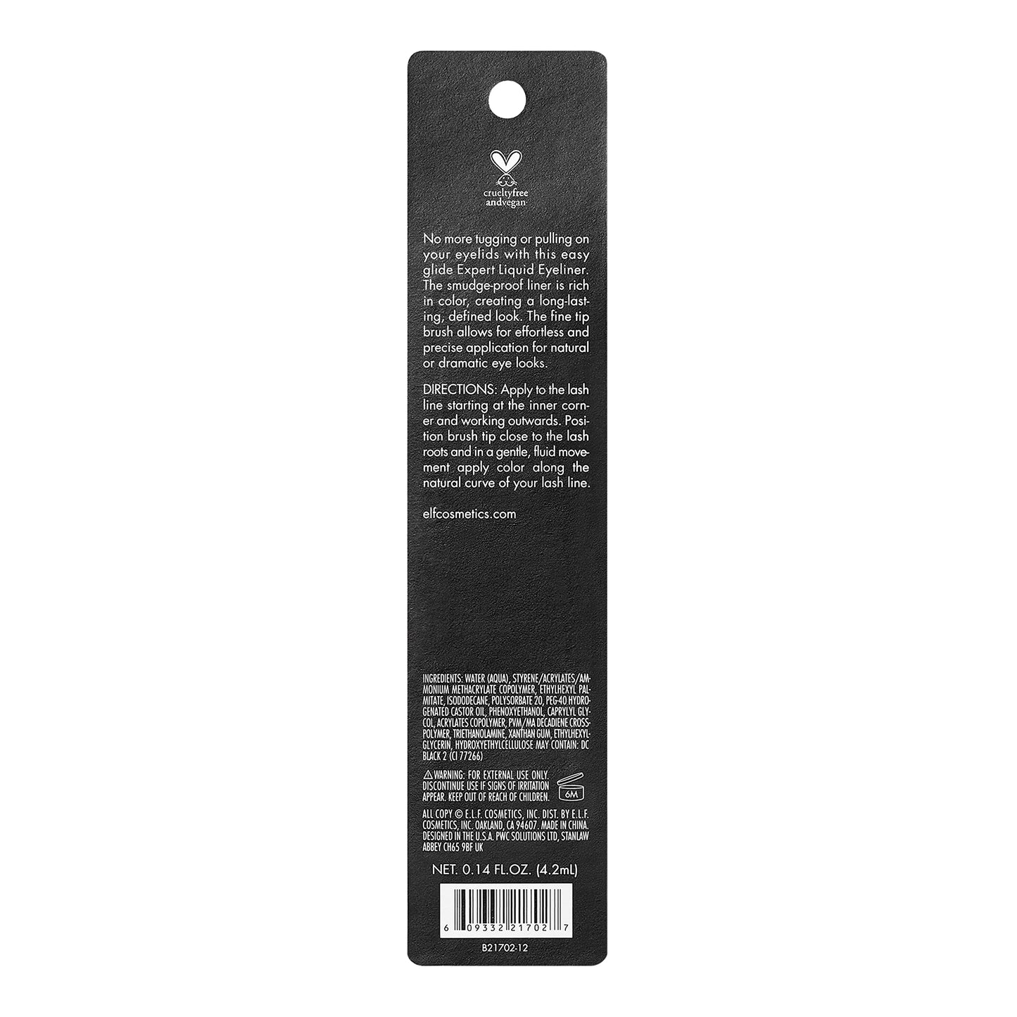 e.l.f. Expert Liquid Liner, Smudge-proof, Buildable, Long-lasting, Enhances, Defines, Jet Black, Precision Brush 4.2ml
