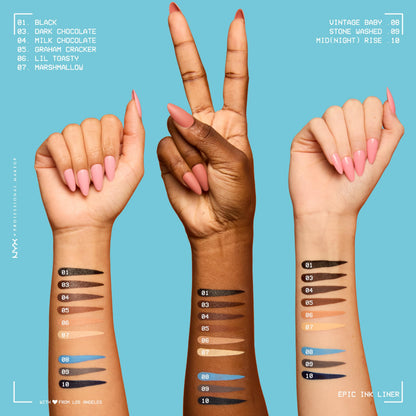 NYX Professional Makeup Eye Liner, Epic Ink Liner, Waterproof Liquid Eyeliner Pen, 1 Stroke Intense Pigment, Flexible Bursh for Thin or Thick Lines, Shade Black