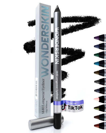 Wonderskin 1440 Longwear Black Eyeliner Pencil - Waterproof, Sharpenable Black Eyeliner Pencil and Smudge Proof Eye Liner Pencils (Liquorice)